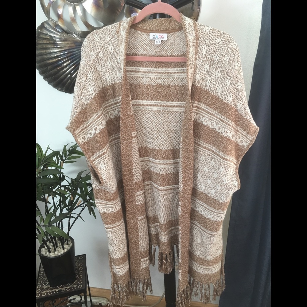 Denim & Company (QVC) Tan & Cream Open Poncho